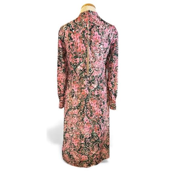 H&M Open Back Retro Floral Print Midi Dress Slit S Pink Green Feminine Coquette - Picture 3 of 11